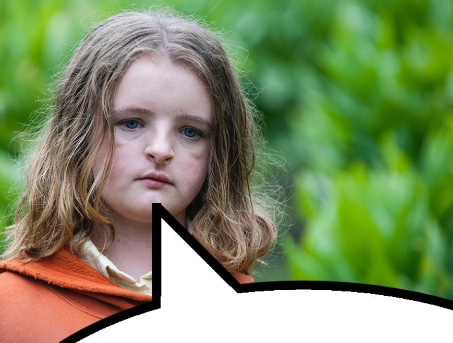 The sister from Hereditary (2018) with the speech bubble meme