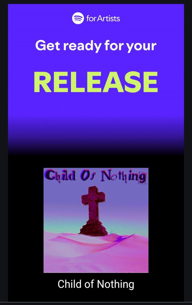 A screenshot of the Single 'Child Of Nothing' to be released on December 25th. The album art shows a giant gravestone in a purple desert with the title at the top in a stylised font. 