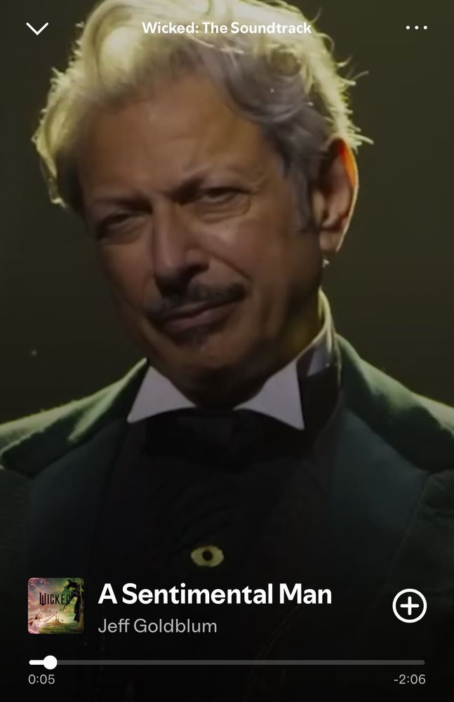 A screenshot of Spotify playing the song “A Sentimental Man” from the Wicked 2024 movie soundtrack