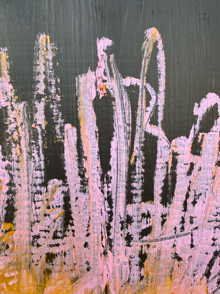 Detail shot of painting of oil stick scribbles
