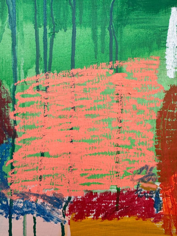 Detail shot of painting of oil stick scribbles
