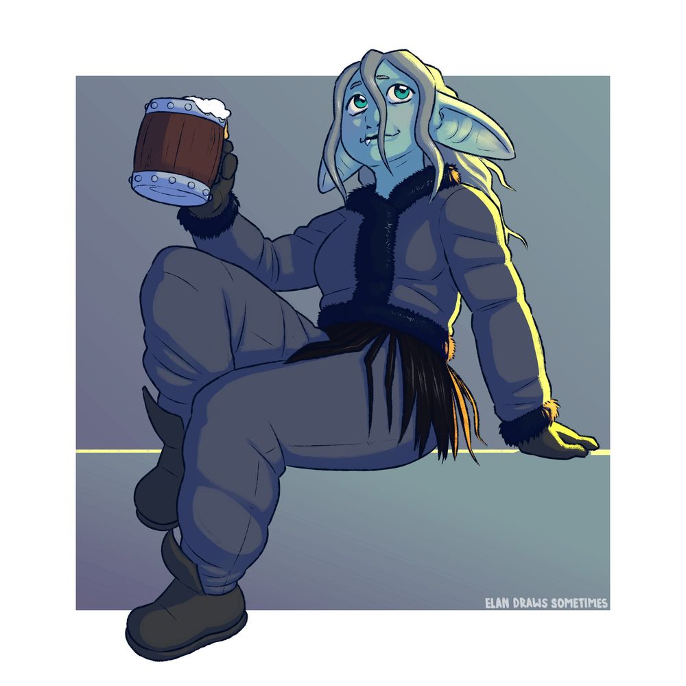Arctic druid goblin enjoying a big old cuppa ale.
