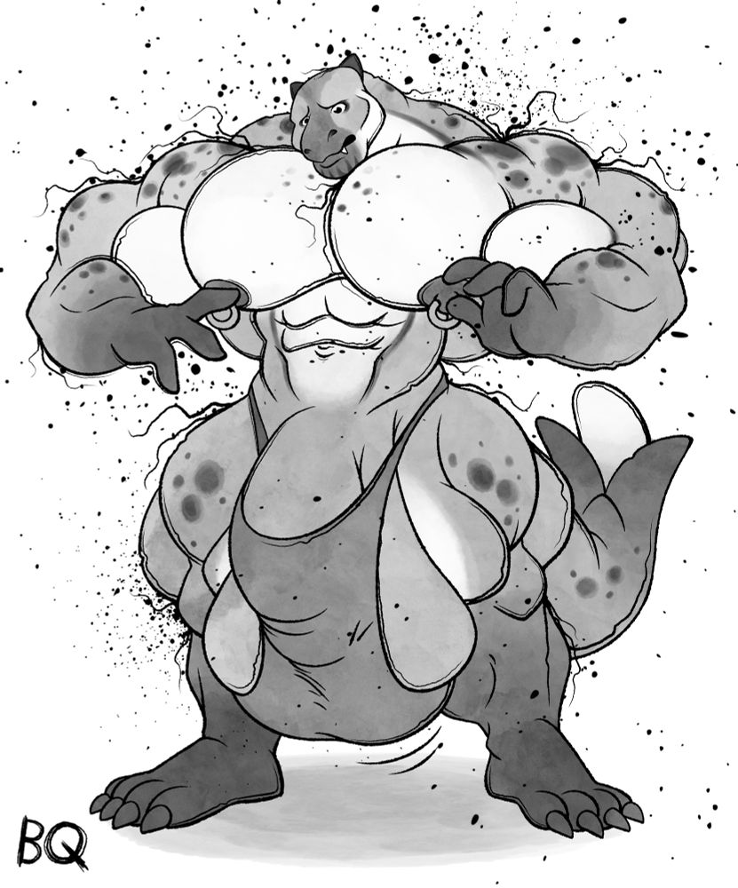 An adult NSFW furry commission of Nowtwelve’s OC. Their character has huge muscles, with even bigger balls and cock trying to escape their tight speedo.