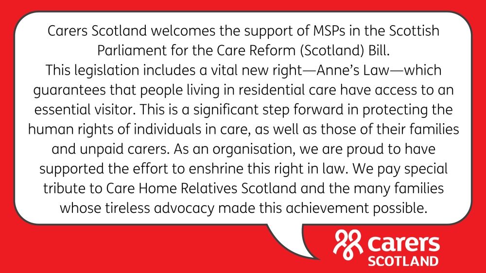 Visual of the main text of the post with Carers Scotland logo