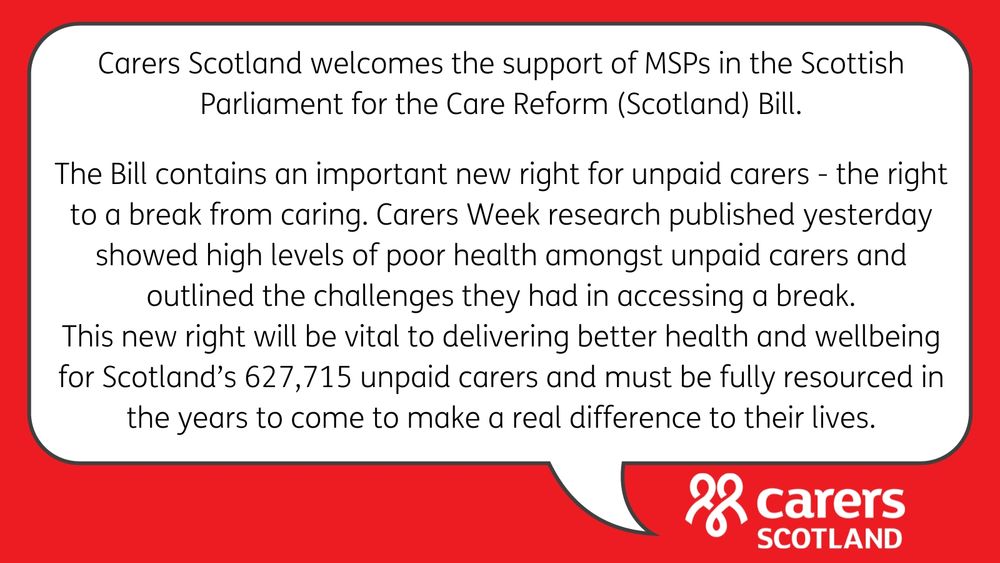 Graphic of the text of the post with Carers Scotland logo