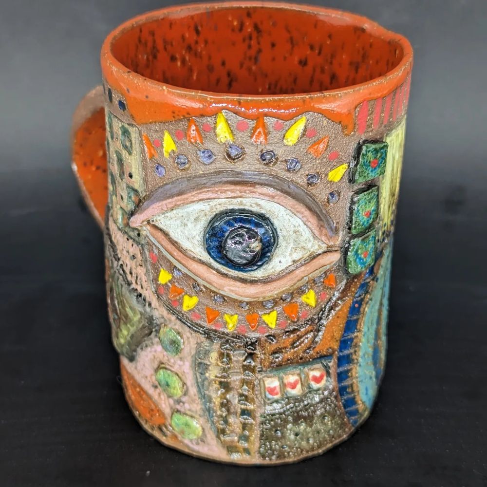 Weird ceramic mug with eye, many colors, 