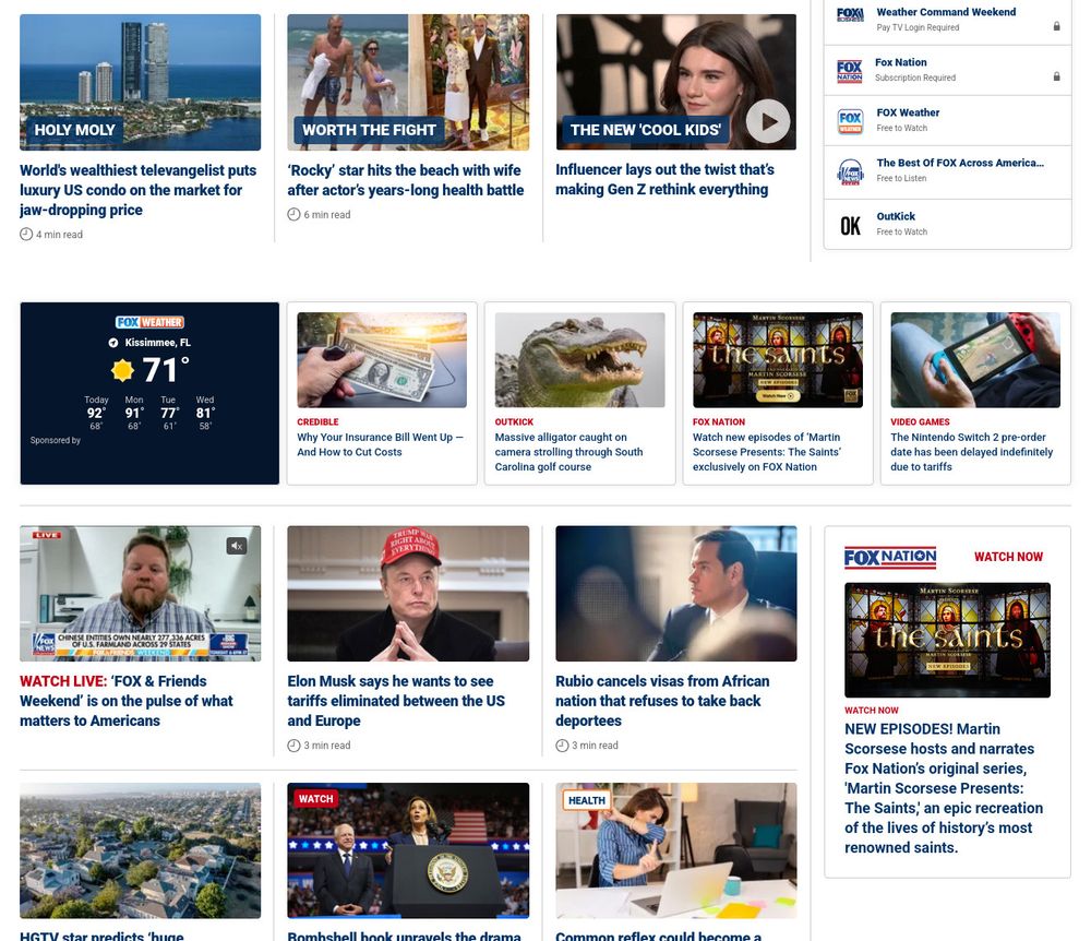 Screenshot of Fox News Homepage