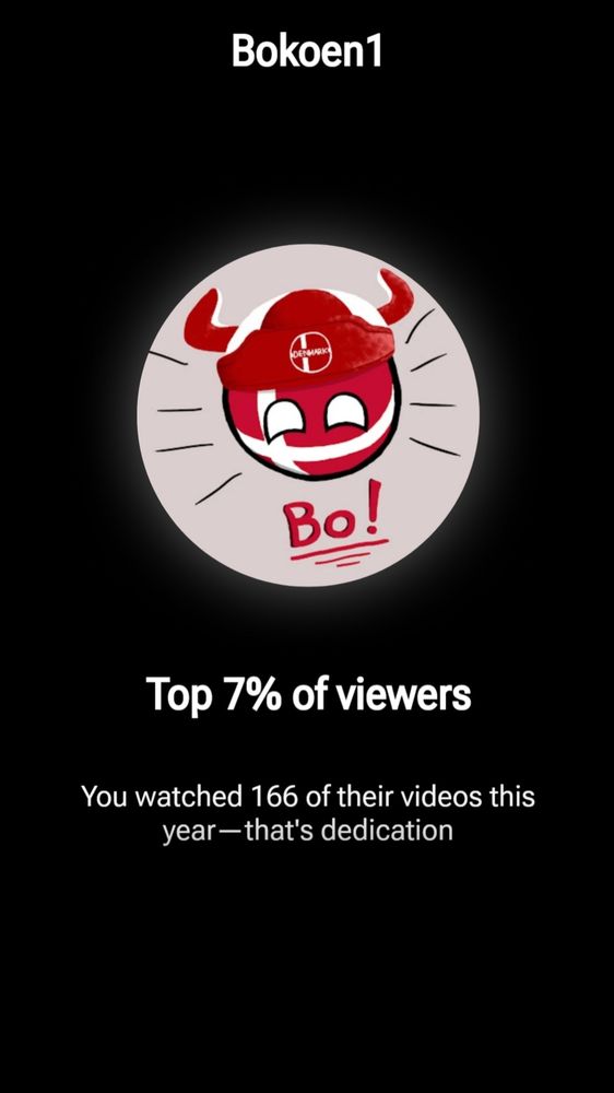 YouTube Recap showing me in the top 7% of Bokoen1 viewers