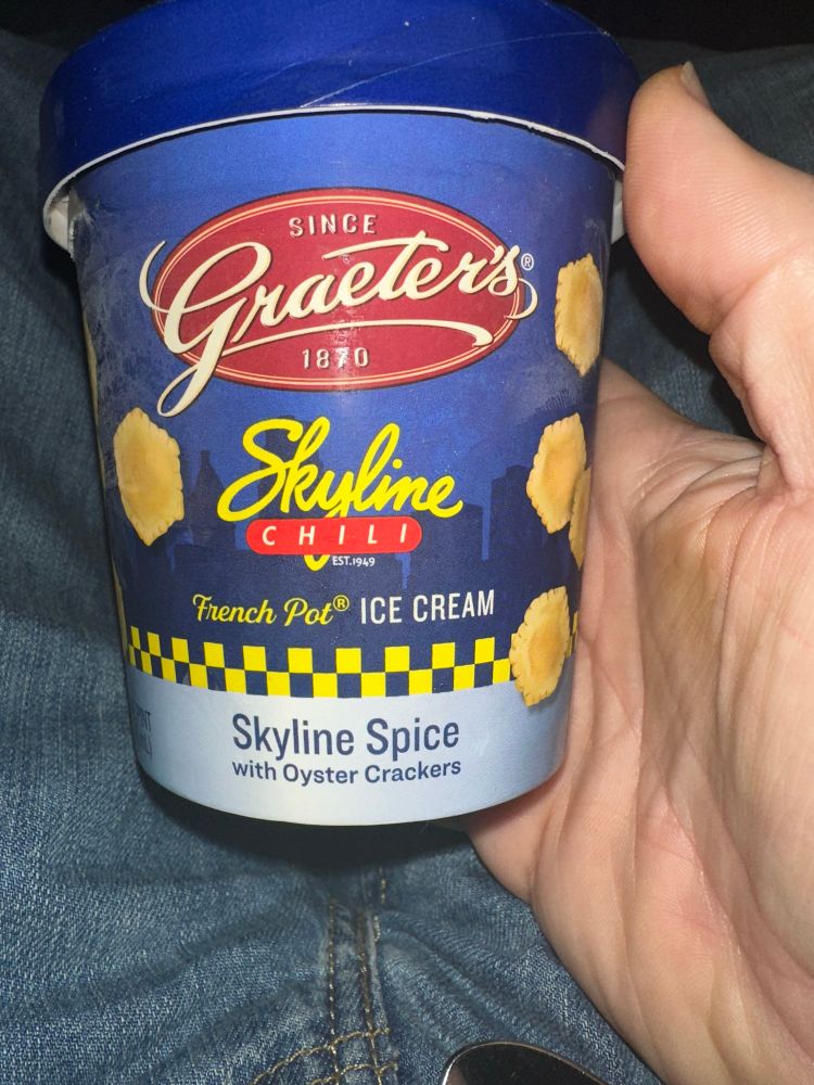 Graeters ice cream flavored with Skyline Chili spice