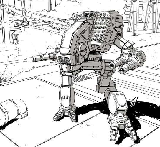 Artwork depicting a Mad Dog Clan OmniMech