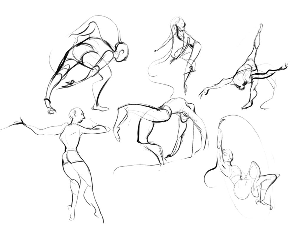 a selection of gesture drawings. figures are drawn in rapid succession