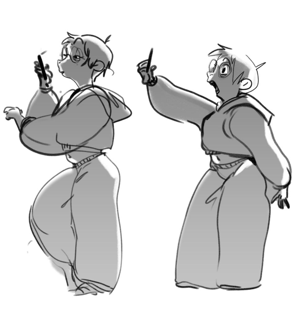 sketch of a woman reacting to the date. 