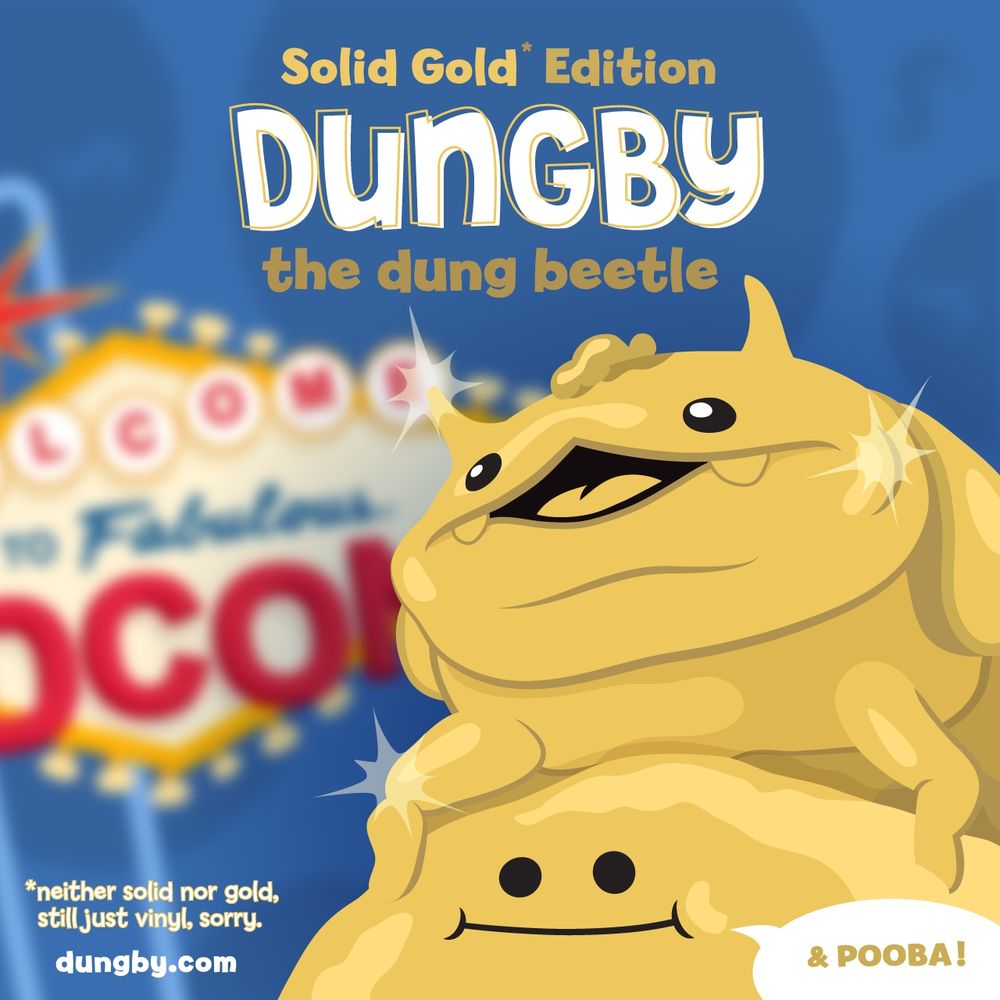 Dungby and Pooba gold promo art with Vegas sign in background