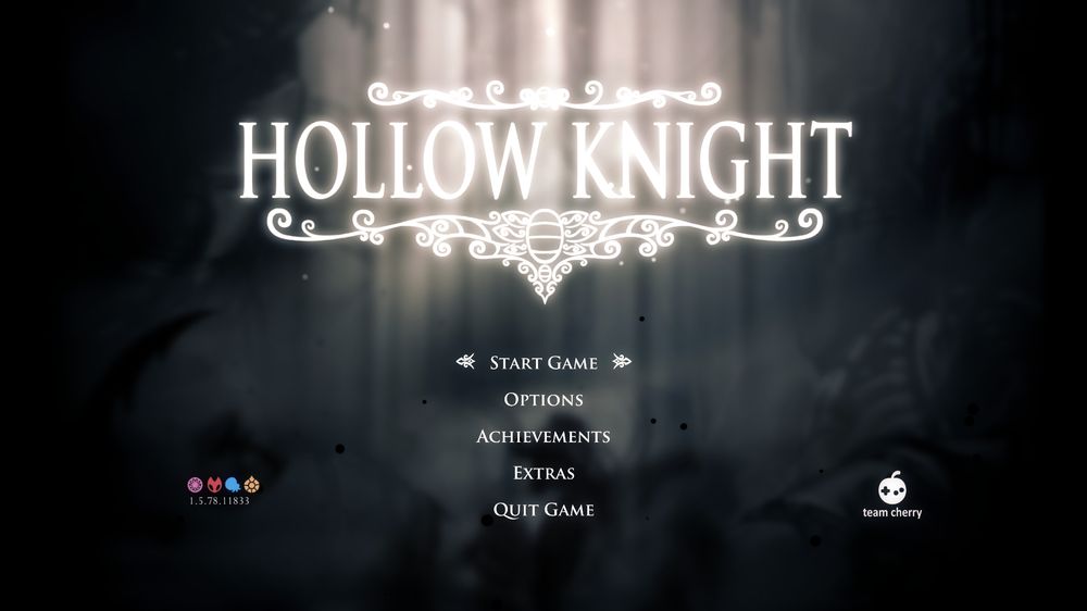 The Hollow Knight main menu the curser is on start game. 