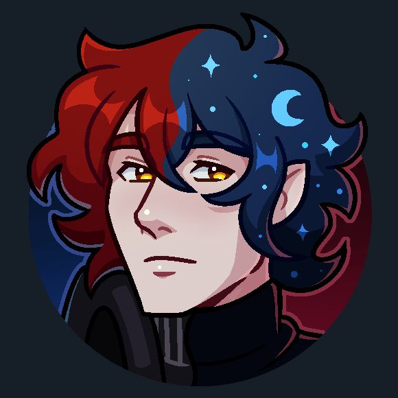 Idris portrait with both red and galaxy hair