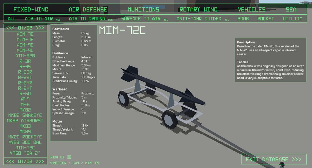 Tiny Combat Arena screenshot showing the updated filter labels in the database.