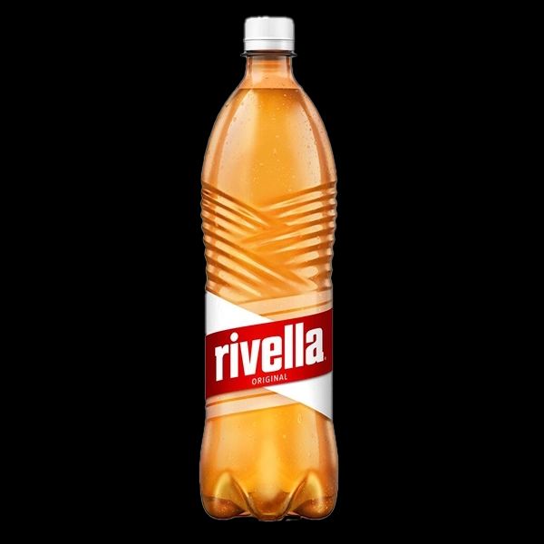 Brown PET bottle with a white cap and a red label saying "rivella - original"