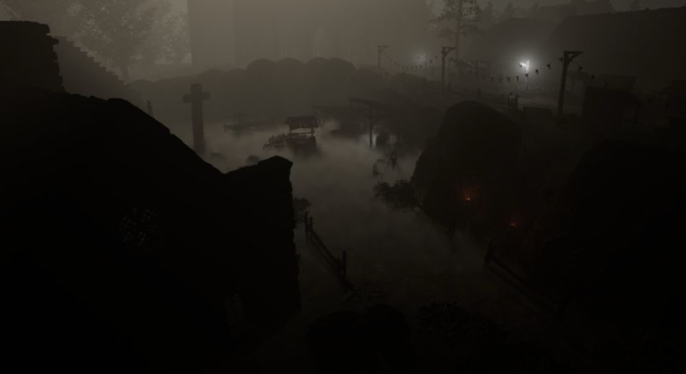A screenshot for upcoming game Isle of Leil. A shadowy foreground frames a foggy scene.