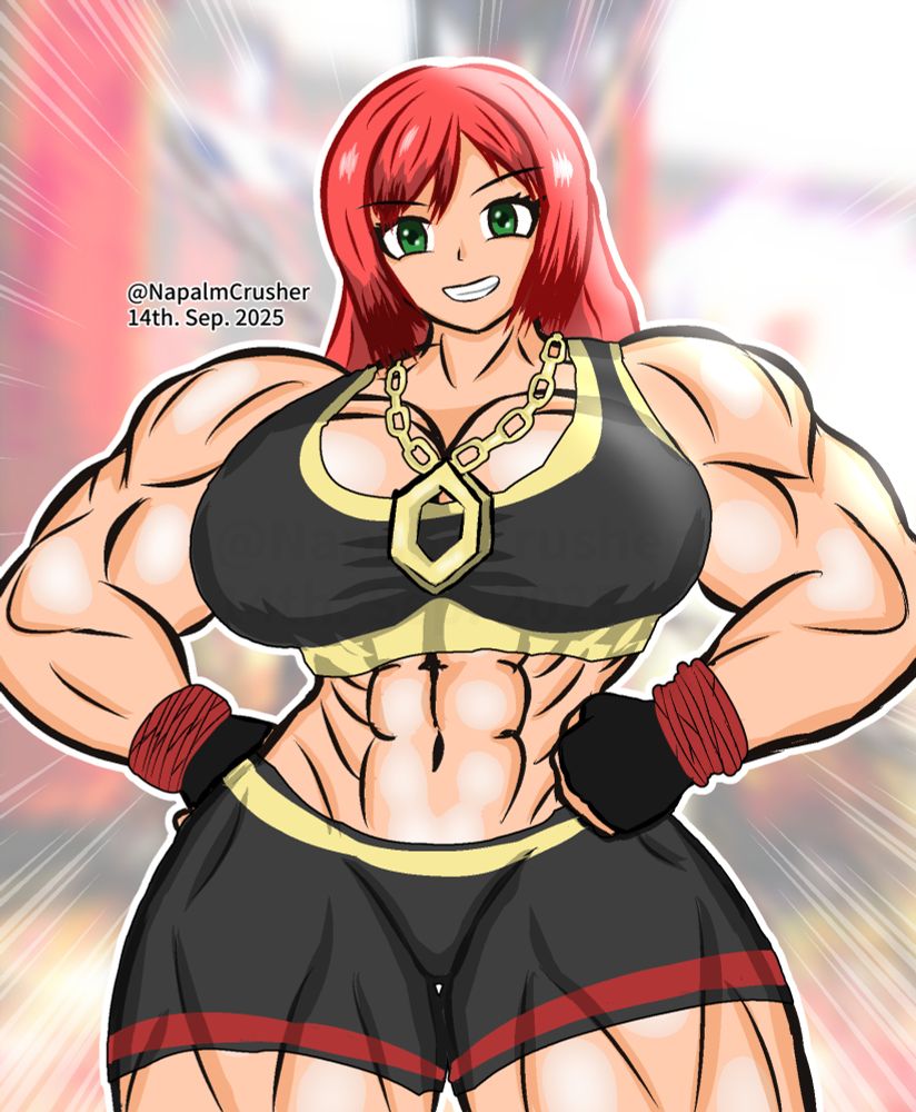 スト6のマリーザ。（ただし、美人化された）
身長2m超えの大きな体格で筋肉 ムキムキなのはそのまま、そしてより女らしく可愛く描いてみた。
なぜマリーザのデサインが、どうしてこうならなかった？

#筋肉娘 #筋肉美女 #デカ女 #大女 #長身女性 #SF6Marisa