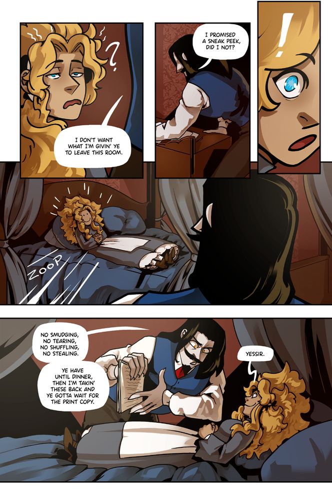 Lochlann gives Cecelia his story pages to read, she is very happy