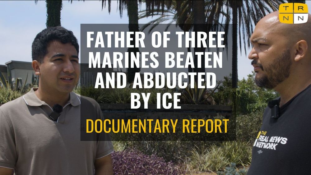 YouTube thumbail image featuring Max (right) speaking with Alejandro Barranco (left) with text reading FATHER OF THREE MARINES BEATEN & ABDUCTED BY ICE - DOCUMENTARY REPORT
