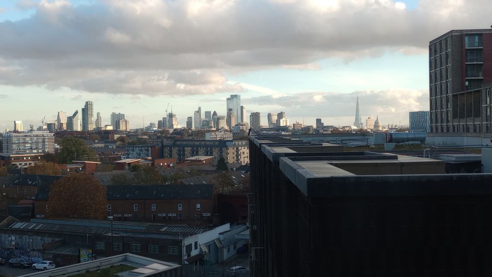 A view over London from near Kings Cross looking south. It includes all the biggest buildings including the Shard.