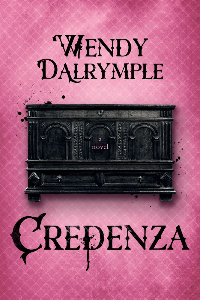 pink book cover for Credenza by Wendy Dalrymple, featuring a victorian dresser.