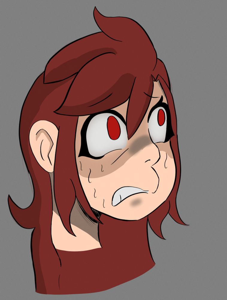 A doodle of Celia with a very nervous look on her face