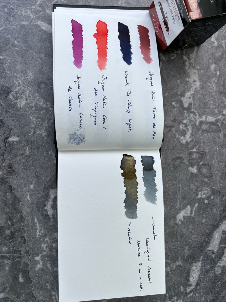 Different fountain pen ink colours collated in an ink library