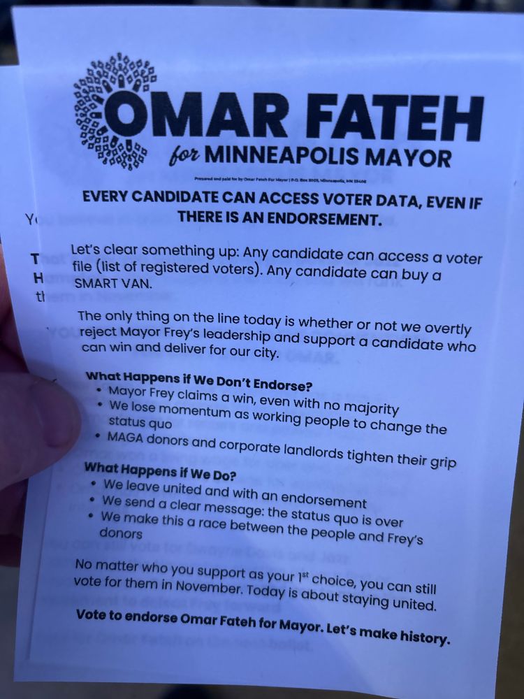 Fetah campaign lit on why we should endorse instead of no endorsement. 