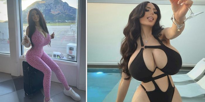 woman showing off her big breasts in sexy outfits