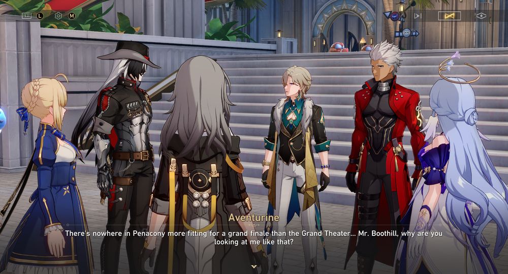 Aventurine: There's nowhere in Penacony more fitting for a grand finale than the Grand Theater... Mr. Boothill, why are you looking at me like that?