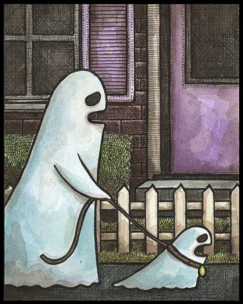I really wanted to paint a ghost walking his ghost dog, so I did