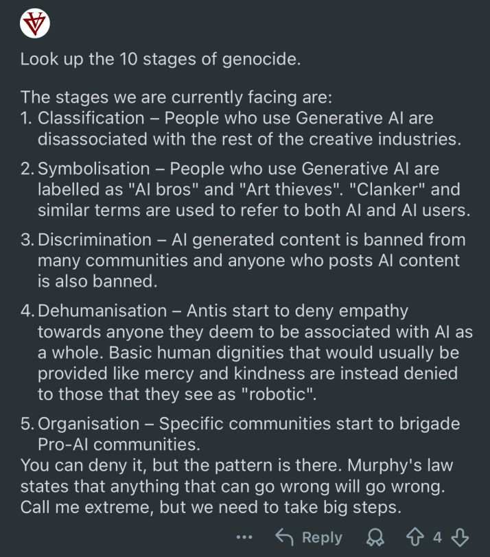 AI bro trying to say they are being genocided.