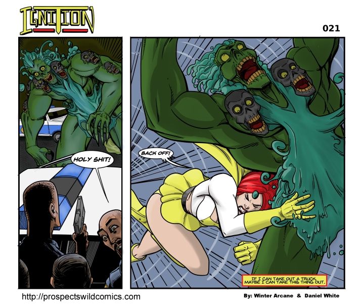 Zombie goo monster attacks police.  Ignition tackles it.
