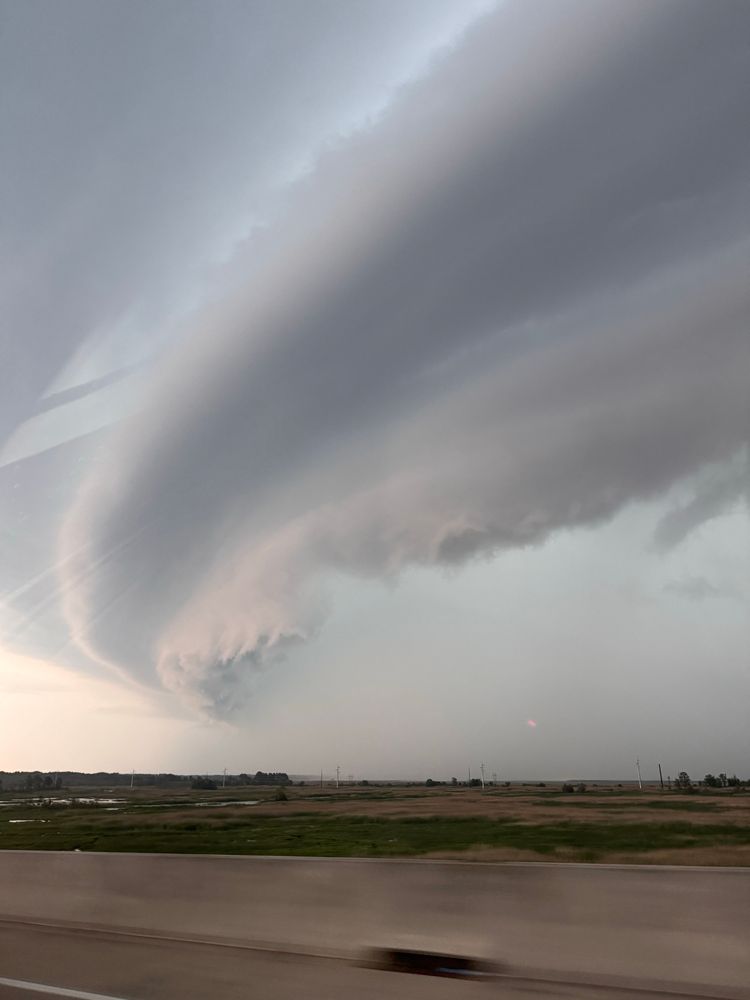 View of curved Shelf cloud from the highway