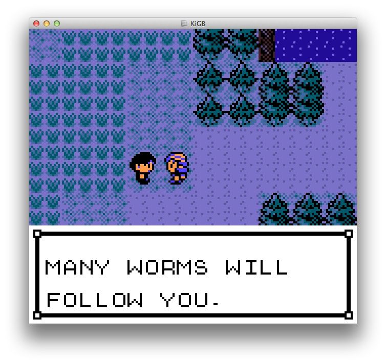 pokemon crystal screenshot of npc warning: "MANY WORMS WILL FOLLOW YOU."