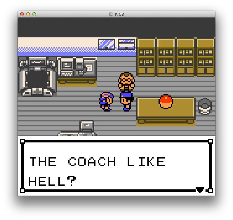 pokemon crystal screenshot of police npc saying: "THE COACH LIKE HELL?"