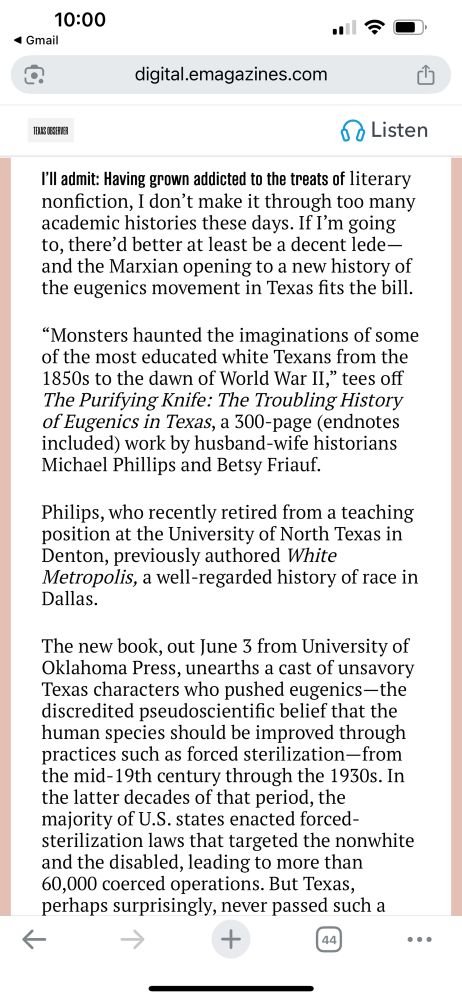 Part of a Texas Observer review of the Purifying Knife. 