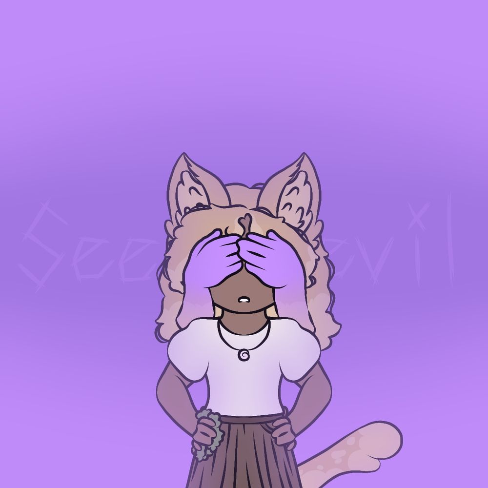 Alice, purple hands coming from the background covering her eyes. The background says "See no evil"