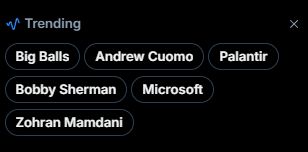 the trending on bluesky with:

big balls, andrew cuomo, palantir, bobby sherman, microsoft, zohran mamdani