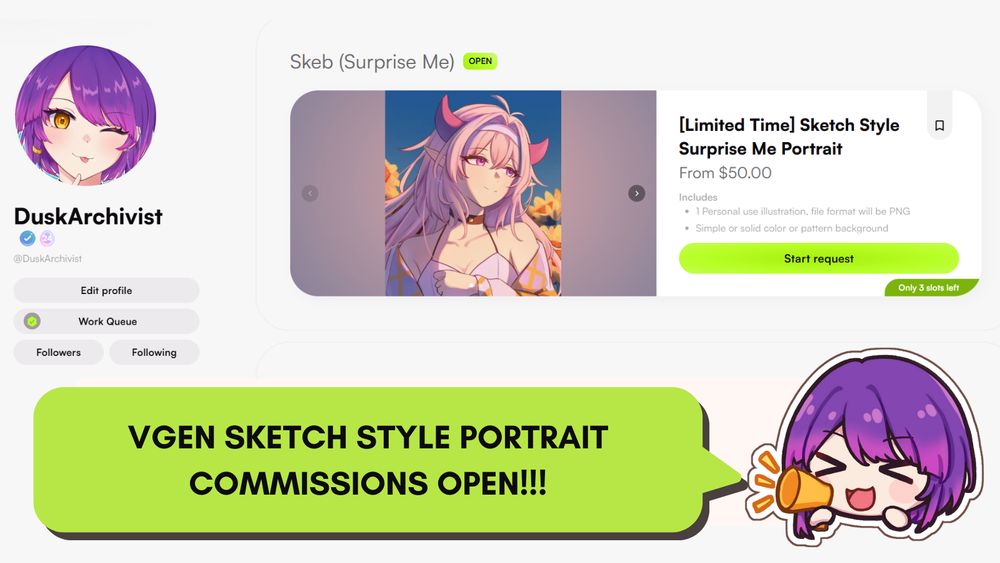 Surprise Sketch Style Portrait Commissions are currently open on Vgen! 