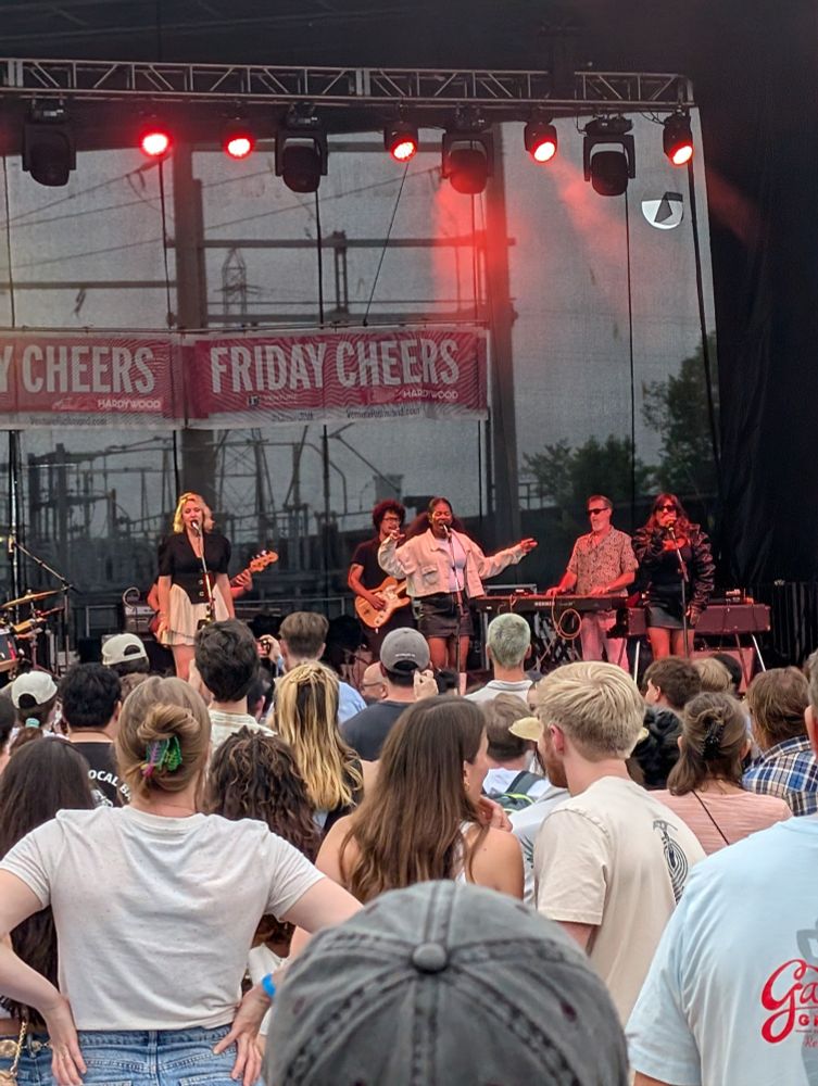 Say She She on stage at Friday Cheers on Brown's Island.
