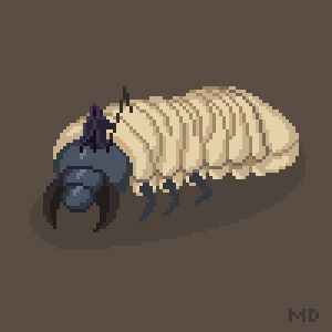 A robed figure riding an oversized grub