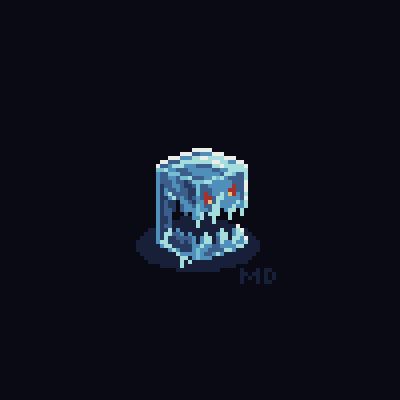 An ice cube with a monster face.