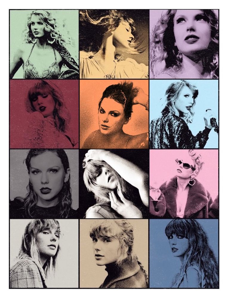 The Eras Tour Poster of headshots of Taylor Swift, now including The Life of a Showgirl