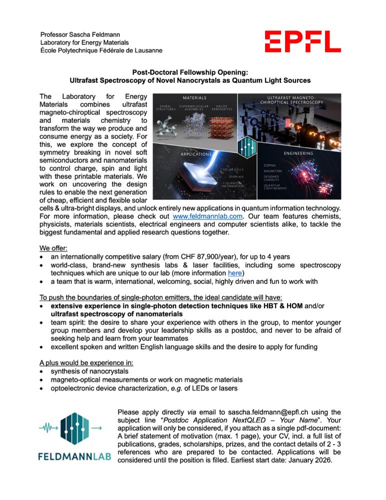 Postdoc opening in Feldmann Lab at EPFL on quantum light sources