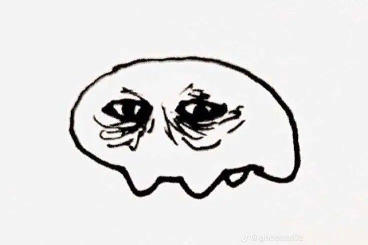 Meme drawing of a creature that is so fucking tired that it’s eyes are like dunked into its head 