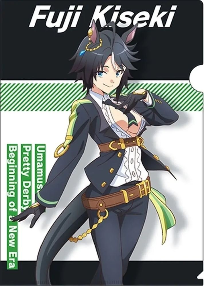 Image of Fuji Kiseki in her standard pose in a black uniform with leather buckles 
