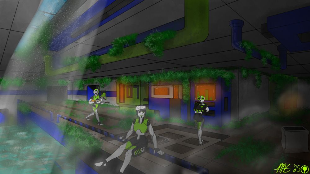 A group of runners take a break from the action on the Tau Ceti IV Colony